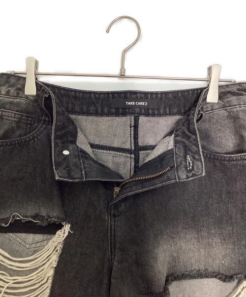 TAKE CARE（テイク ケア）TAKE CARE (テイク ケア) ダメージ加工クロップドデニムパンツ ブラック サイズ:Lの古着・服飾アイテム