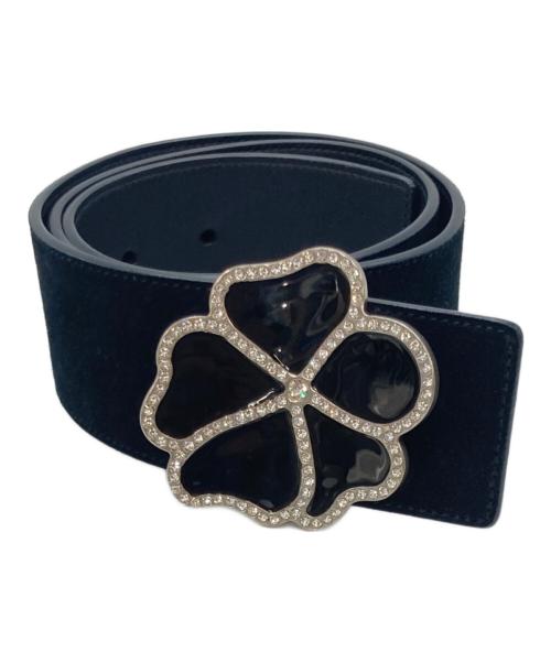 Saint Laurent Paris（サンローランパリ）Saint Laurent Paris (サンローランパリ) Suede Crystal Clover Belt ブラックの古着・服飾アイテム