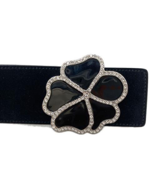 Saint Laurent Paris（サンローランパリ）Saint Laurent Paris (サンローランパリ) Suede Crystal Clover Belt ブラックの古着・服飾アイテム