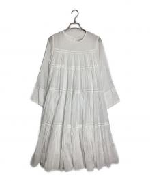 ne quittez pas（ヌキテパ）の古着「Cotton Voile Tiered Middle Length Dress/コットンボイル ティアード ミドルレングス ドレス」｜ホワイト