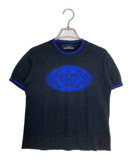 tricot COMME des GARCONS（トリココムデギャルソン）tricot COMME des GARCONS (トリココムデギャルソン) フロントエンブレムニットTシャツ ブラック×ブルー サイズ:不明の古着・服飾アイテム