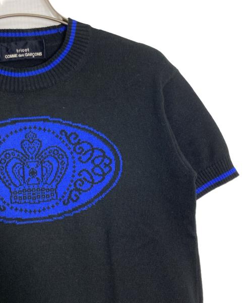 tricot COMME des GARCONS（トリココムデギャルソン）tricot COMME des GARCONS (トリココムデギャルソン) フロントエンブレムニットTシャツ ブラック×ブルー サイズ:不明の古着・服飾アイテム