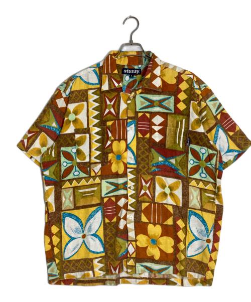 stussy（ステューシー）stussy (ステューシー) レトロアロハシャツ イエロー×オレンジ×ブラウン サイズ:Ｌの古着・服飾アイテム