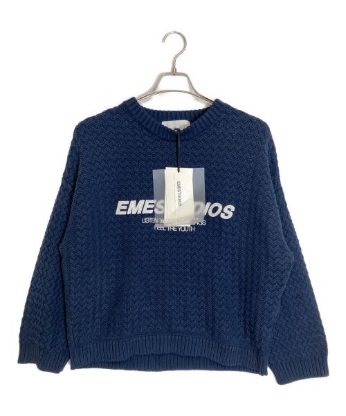 EMESTUDIOS（エメ スタジオズ）EMESTUDIOS (エメ スタジオズ) ロゴ刺繍ニット ネイビー サイズ:XS 未使用品の古着・服飾アイテム