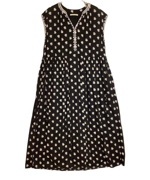 ne quittez pas（ヌキテパ）ne quittez pas (ヌキテパ) Dobby Stripe Flower Print Sleeveless Dress ブラック サイズ:Mの古着・服飾アイテム