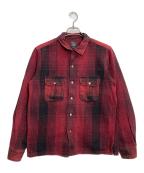 WOOLRICHウールリッチ）の古着「レザーエルボーパッチフランネルシャツ」｜レッド×ブラック