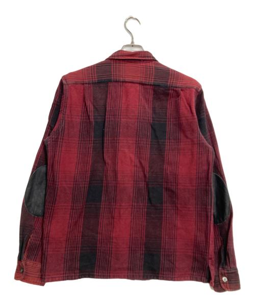 WOOLRICH（ウールリッチ）WOOLRICH (ウールリッチ) レザーエルボーパッチフランネルシャツ レッド×ブラック サイズ:Mの古着・服飾アイテム