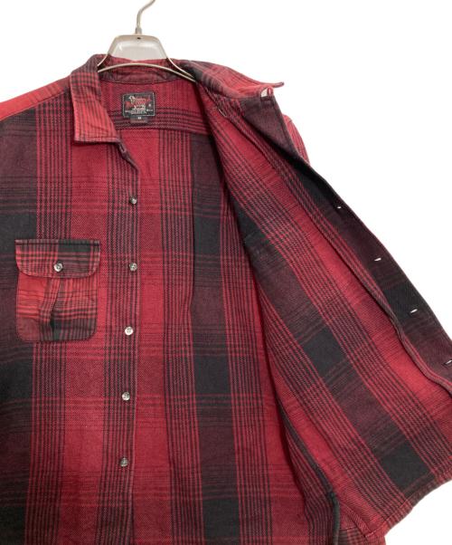 WOOLRICH（ウールリッチ）WOOLRICH (ウールリッチ) レザーエルボーパッチフランネルシャツ レッド×ブラック サイズ:Mの古着・服飾アイテム