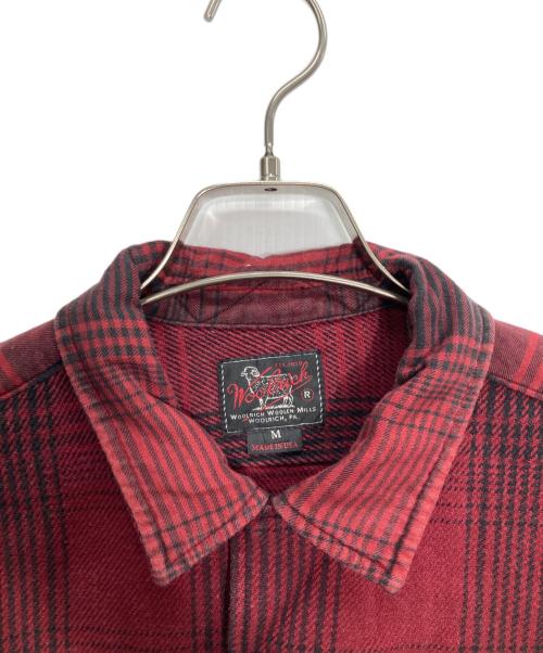 WOOLRICH（ウールリッチ）WOOLRICH (ウールリッチ) レザーエルボーパッチフランネルシャツ レッド×ブラック サイズ:Mの古着・服飾アイテム