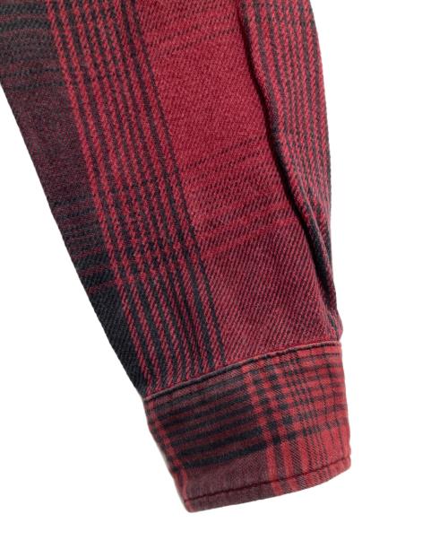 WOOLRICH（ウールリッチ）WOOLRICH (ウールリッチ) レザーエルボーパッチフランネルシャツ レッド×ブラック サイズ:Mの古着・服飾アイテム