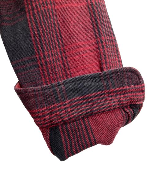 WOOLRICH（ウールリッチ）WOOLRICH (ウールリッチ) レザーエルボーパッチフランネルシャツ レッド×ブラック サイズ:Mの古着・服飾アイテム