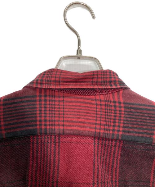 WOOLRICH（ウールリッチ）WOOLRICH (ウールリッチ) レザーエルボーパッチフランネルシャツ レッド×ブラック サイズ:Mの古着・服飾アイテム