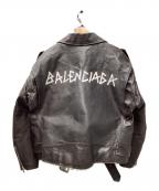 BALENCIAGAバレンシアガ）の古着「バックロゴペイントダブルライダースジャケット」｜ブラウン