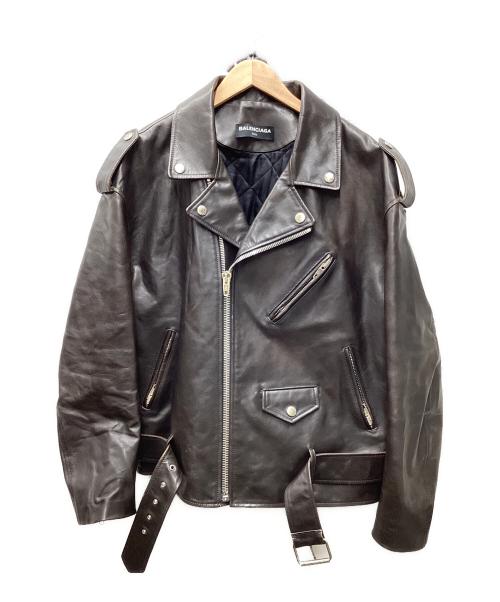 BALENCIAGA（バレンシアガ）BALENCIAGA (バレンシアガ) バックロゴペイントダブルライダースジャケット ブラウン サイズ:46の古着・服飾アイテム