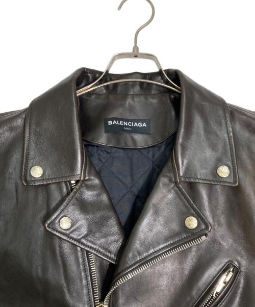 BALENCIAGA（バレンシアガ）BALENCIAGA (バレンシアガ) バックロゴペイントダブルライダースジャケット ブラウン サイズ:46の古着・服飾アイテム