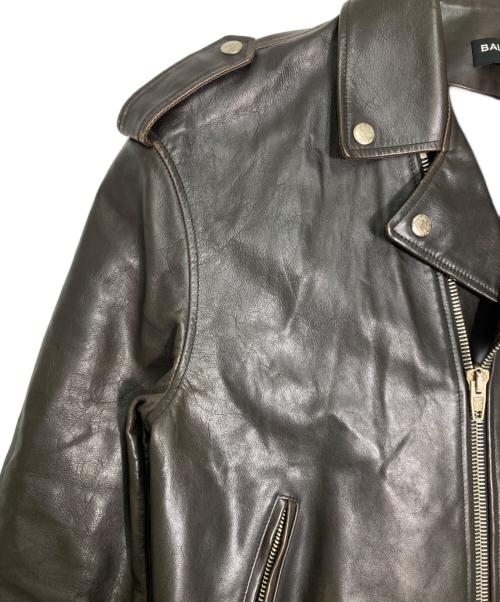 BALENCIAGA（バレンシアガ）BALENCIAGA (バレンシアガ) バックロゴペイントダブルライダースジャケット ブラウン サイズ:46の古着・服飾アイテム