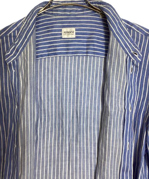 ARMANI COLLEZIONI（アルマーニ コレツィオーニ）ARMANI COLLEZIONI (アルマーニ コレツィオーニ) S/S コットンリネンブレンドストライプシャツ ブルー×ホワイト サイズ:XLの古着・服飾アイテム