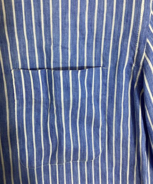 ARMANI COLLEZIONI（アルマーニ コレツィオーニ）ARMANI COLLEZIONI (アルマーニ コレツィオーニ) S/S コットンリネンブレンドストライプシャツ ブルー×ホワイト サイズ:XLの古着・服飾アイテム