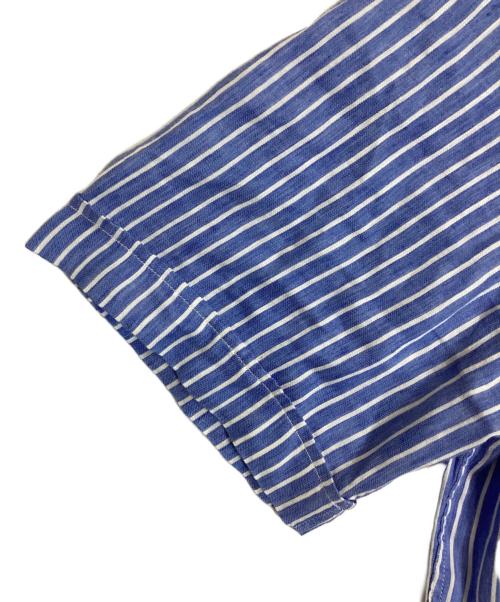 ARMANI COLLEZIONI（アルマーニ コレツィオーニ）ARMANI COLLEZIONI (アルマーニ コレツィオーニ) S/S コットンリネンブレンドストライプシャツ ブルー×ホワイト サイズ:XLの古着・服飾アイテム