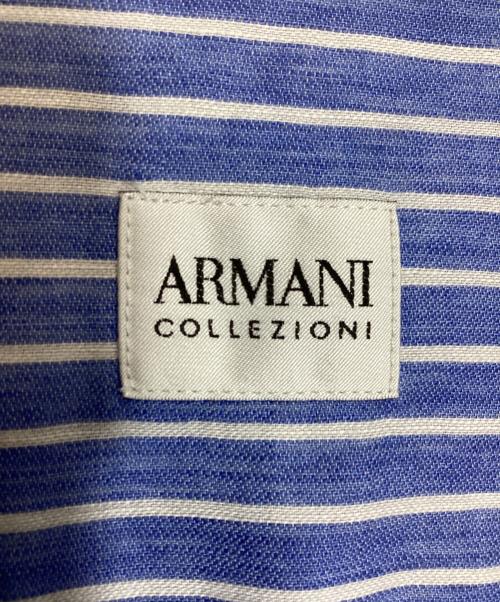 ARMANI COLLEZIONI（アルマーニ コレツィオーニ）ARMANI COLLEZIONI (アルマーニ コレツィオーニ) S/S コットンリネンブレンドストライプシャツ ブルー×ホワイト サイズ:XLの古着・服飾アイテム