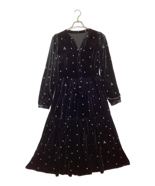 AURORA boutique（AURORA boutique）AURORA boutique (AURORA boutique) 刺繍ベロアワンピース ブラック サイズ:Sの古着・服飾アイテム
