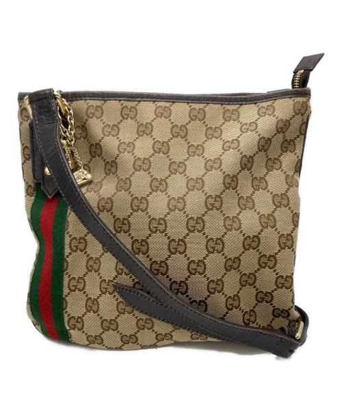 GUCCI（グッチ）GUCCI (グッチ) シェリーラインGGキャンバスショルダーバッグ ベージュ×ブラウンの古着・服飾アイテム