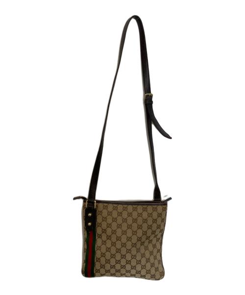 GUCCI（グッチ）GUCCI (グッチ) シェリーラインGGキャンバスショルダーバッグ ベージュ×ブラウンの古着・服飾アイテム