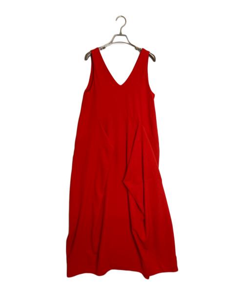OMMO（オーエムエムオー）OMMO (オーエムエムオー) IRREGULAR PATTERN V NECK OP レッド サイズ:Sの古着・服飾アイテム