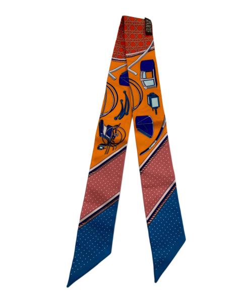 HERMES（エルメス）HERMES (エルメス) 折りたたみ式幌の馬車ツイリースカーフ オレンジ×ブルーの古着・服飾アイテム
