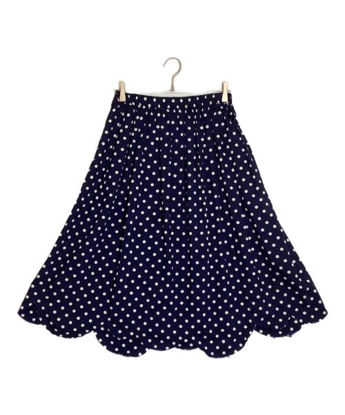 ROBE DE CHAMBRE COMME DES GARCONS（ローブドシャンブル コムデギャルソン）ROBE DE CHAMBRE COMME DES GARCONS (ローブドシャンブル コムデギャルソン) ドット裾ラウンドカッティングプリーツスカート ネイビー サイズ:表記無の古着・服飾アイテム