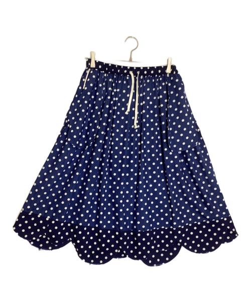 ROBE DE CHAMBRE COMME DES GARCONS（ローブドシャンブル コムデギャルソン）ROBE DE CHAMBRE COMME DES GARCONS (ローブドシャンブル コムデギャルソン) ドット裾ラウンドカッティングプリーツスカート ネイビー サイズ:表記無の古着・服飾アイテム