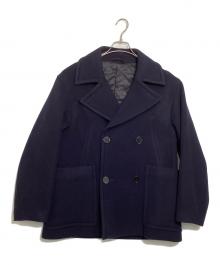 TOMORROW LAND（トゥモローランド）の古着「25AWラムウールモッサー ダブルブレステッド4B Pコート」｜ネイビー