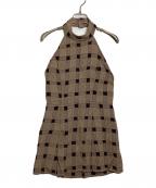 TODAYFULトゥデイフル）の古着「Halterneck Checkjacquard Tops」｜ブラウン