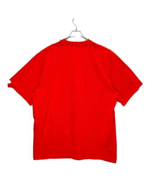 BALENCIAGA（バレンシアガ）BALENCIAGA (バレンシアガ) デストロイ加工 ワンポイント ロゴ ヘビーウェイト クルーネック 半袖Tシャツ レッド サイズ:Sの古着・服飾アイテム