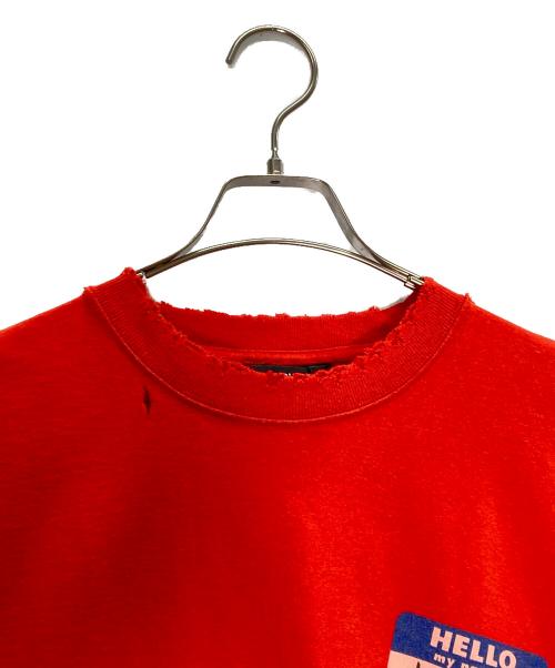 BALENCIAGA（バレンシアガ）BALENCIAGA (バレンシアガ) デストロイ加工 ワンポイント ロゴ ヘビーウェイト クルーネック 半袖Tシャツ レッド サイズ:Sの古着・服飾アイテム