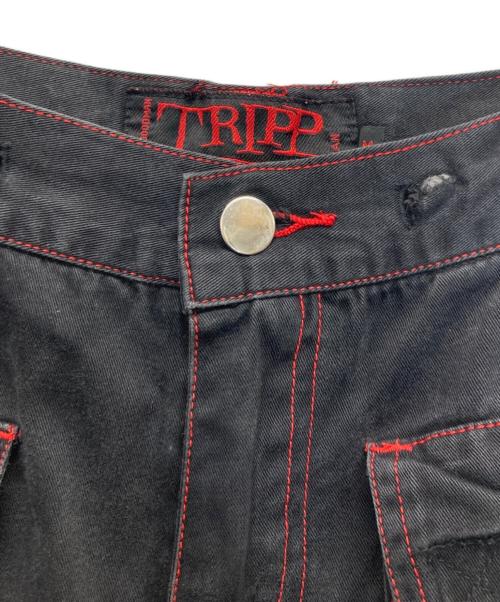 TRIPP（トリップ）TRIPP (トリップ) ステッチデザインカーゴパンツ ブラック×レッド サイズ:Mの古着・服飾アイテム