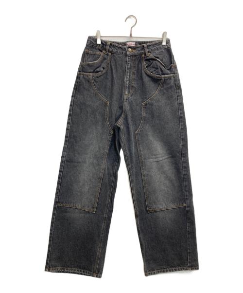 BADWAY（バッドウェイ）BADWAY (バッドウェイ) STUDIOUS (ステュディオス) 別注 ウエスタンダブルニーデニムパンツ ブラック サイズ:Mの古着・服飾アイテム