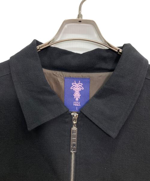 FEELS（フィールズ）FEELS (フィールズ) リネンジップアップブルゾン ブラック サイズ:Lの古着・服飾アイテム