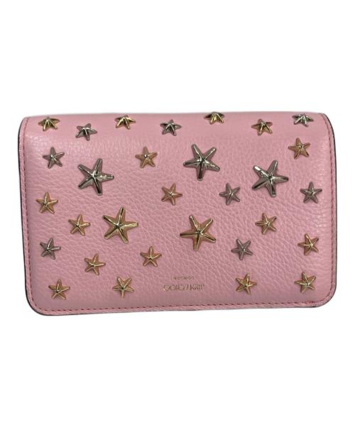 JIMMY CHOO（ジミーチュウ）JIMMY CHOO (ジミーチュウ) スタッズウォレット 折りたたみ財布 ピンクの古着・服飾アイテム