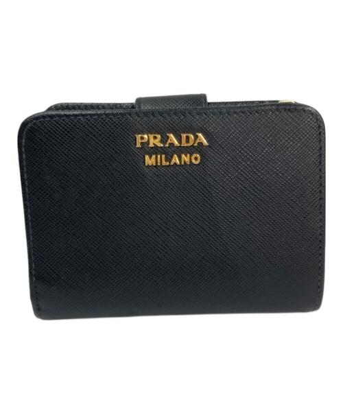 PRADA（プラダ）PRADA (プラダ) SAFFIANO TRIANG ラウンドジップウォレット ブラックの古着・服飾アイテム