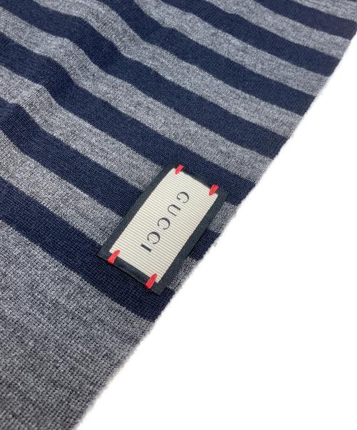 GUCCI（グッチ）GUCCI (グッチ) ボーダーマフラー ブラック×グレーの古着・服飾アイテム