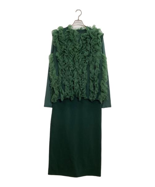 Ameri（アメリ）AMERI (アメリ) I LINE TULLE VEST SET DRESS グリーン サイズ:Mの古着・服飾アイテム