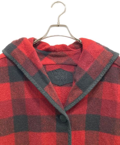 WOOLRICH（ウールリッチ）WOOLRICH (ウールリッチ) フーデッドウールコート ブラック×レッド サイズ:Mの古着・服飾アイテム