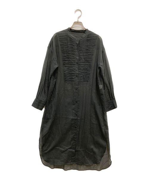 MICHEL KLEIN（ミッシェルクラン）MICHEL KLEIN (ミッシェルクラン) コットンノーカラーピンタックブラウス ブラック サイズ:38の古着・服飾アイテム