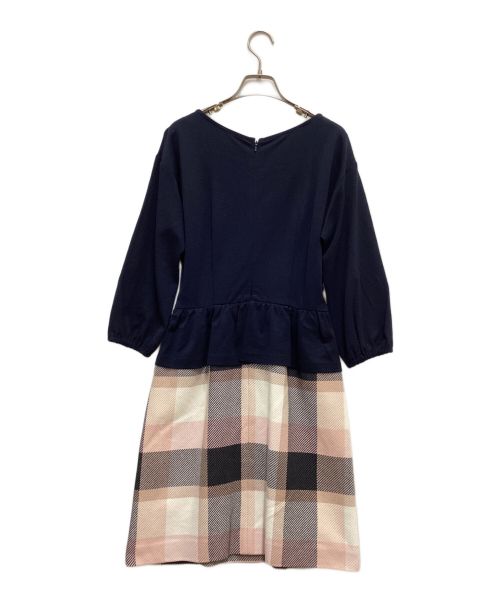 BLUE LABEL CRESTBRIDGE（ブルーレーベルクレストブリッジ）BLUE LABEL CRESTBRIDGE (ブルーレーベルクレストブリッジ) ドッキングワンピース ネイビー×ピンク サイズ:Mの古着・服飾アイテム