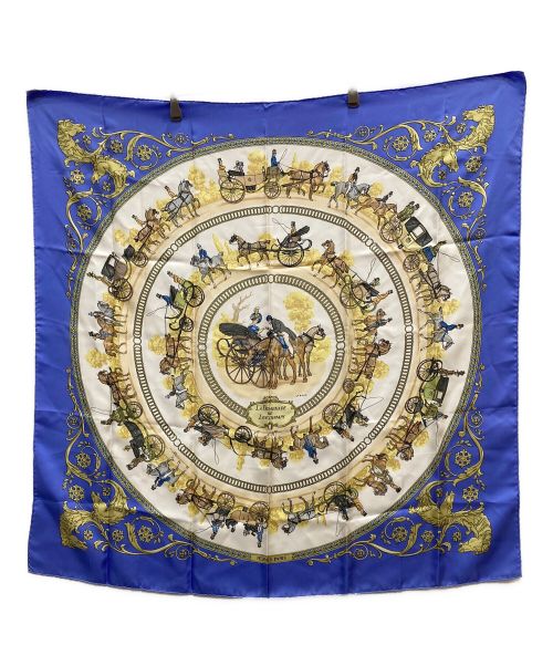 HERMES（エルメス）HERMES (エルメス) カレ90 ブルー×ベージュの古着・服飾アイテム