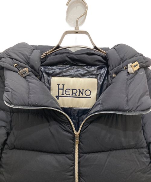 HERNO（ヘルノ）HERNO (ヘルノ) ナイロンレイヤード切替ロング フード ダウンジャケット ブラック サイズ:Lの古着・服飾アイテム