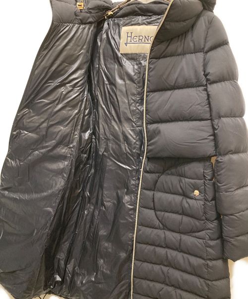 HERNO（ヘルノ）HERNO (ヘルノ) ナイロンレイヤード切替ロング フード ダウンジャケット ブラック サイズ:Lの古着・服飾アイテム