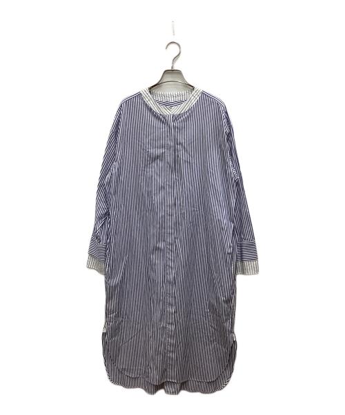 ESLOW（エスロー）ESLOW (エスロー) クルーネックシャツワンピース ホワイト×ブルー サイズ:Mの古着・服飾アイテム