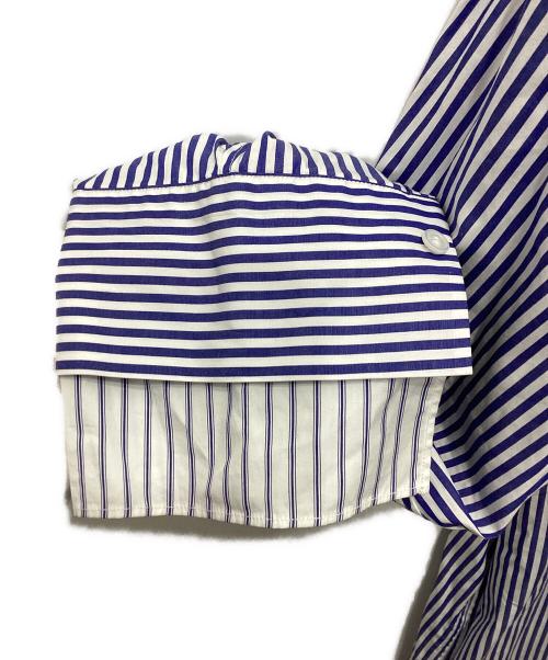 ESLOW（エスロー）ESLOW (エスロー) クルーネックシャツワンピース ホワイト×ブルー サイズ:Mの古着・服飾アイテム